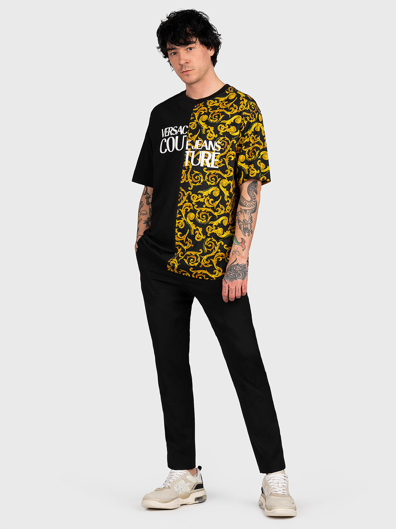 Cotton T-shirt with baroque print brand VERSACE JEANS