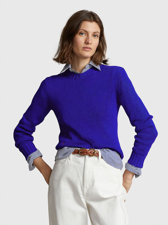 Пуловер от памук в лилав цвят - 1