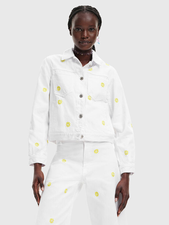 DITA cropped denim jacket with floral accents - 1