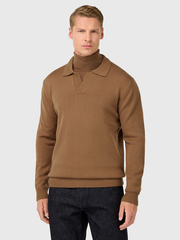 Knitted merino wool polo shirt - 1