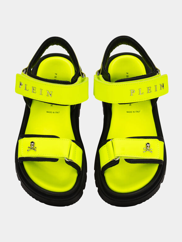 Unisex leather sandals in neon yellow color - 6