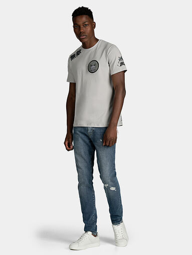 Grey cotton T-shirt with print and logo details - 3