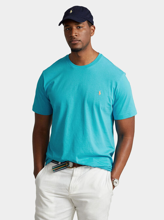 Тениска в цвят тюркоаз с лого акцент - 1