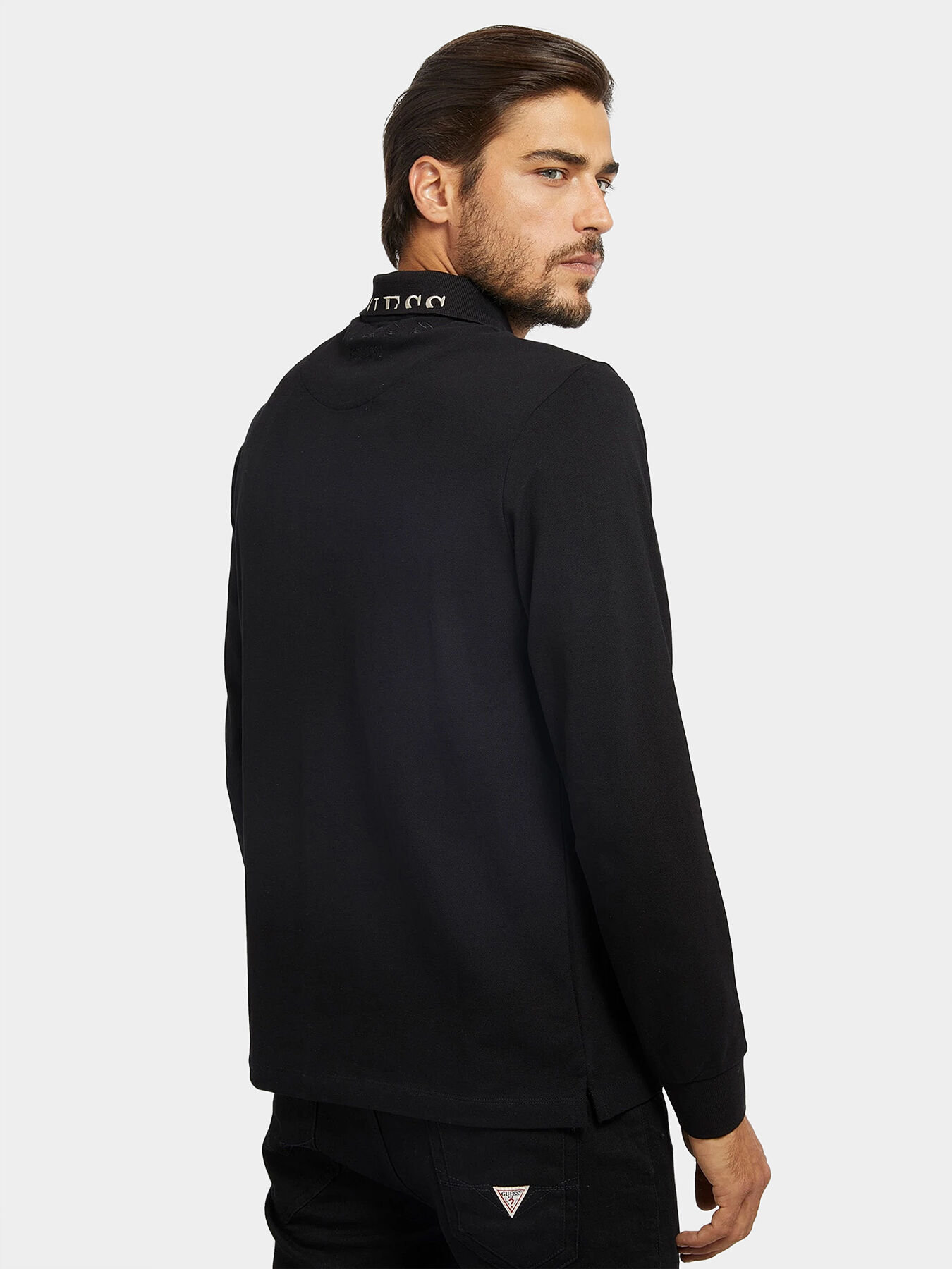Black polo shirt with long sleeves brand GUESS