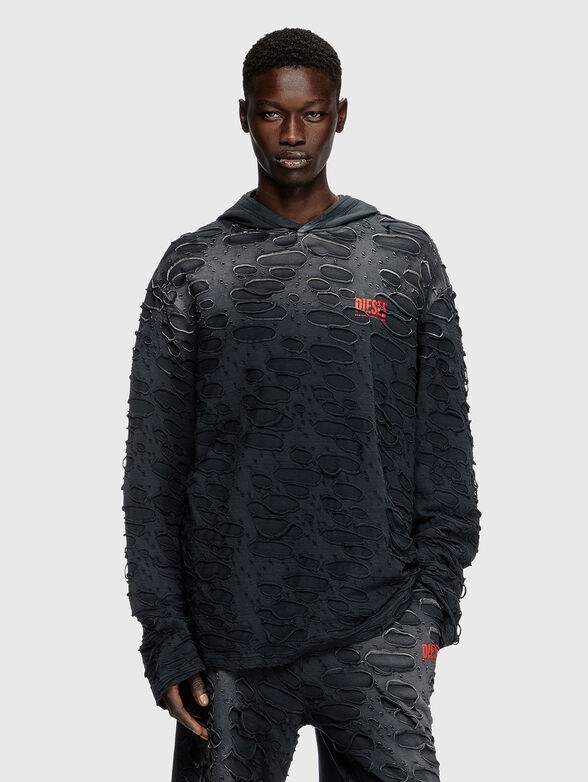 T-CRANE black sweatshirt with accent rips - 1