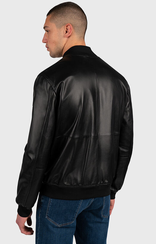 Black leather jacket brand TRUSSARDI —