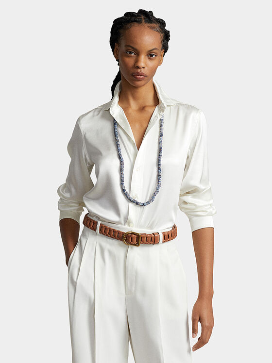 Копринена риза в цвят екрю - 1