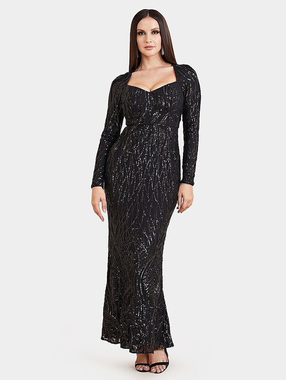 Black dress with long sleeves and sequins brand Marciano   Globalbrandsstore.com/en