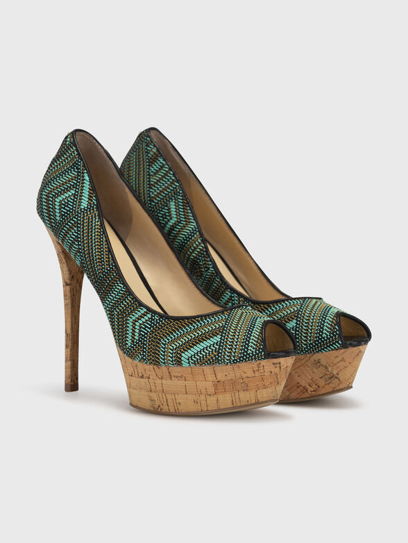Heeled shoes in turquoise color with open toe - 2