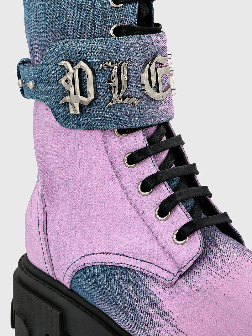 Boots with denim texture and logo accent - 3