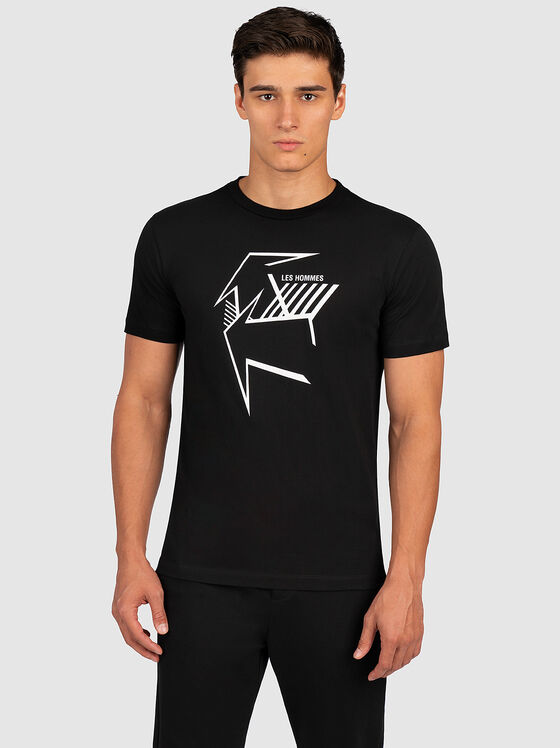 Черна тениска с лого детайл - 1