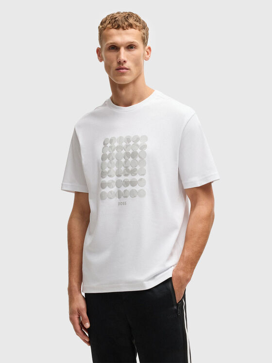 Cotton T-shirt with oval neckline and logo print - 1