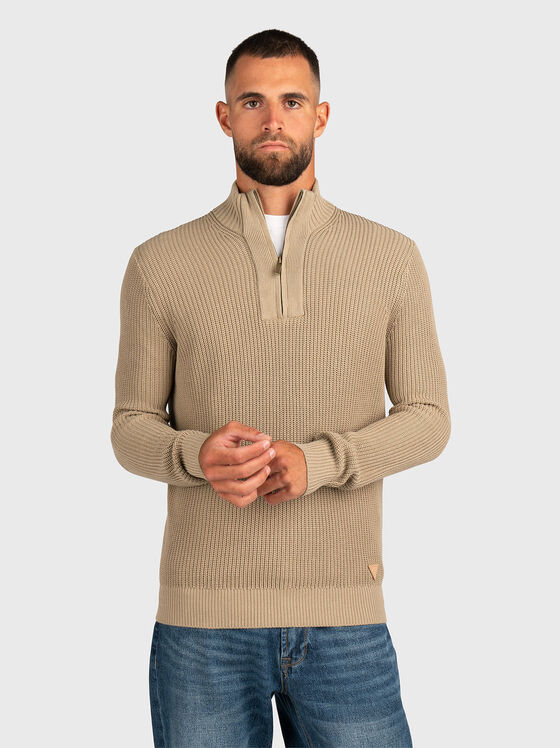 Памучен пуловер с цип - 1