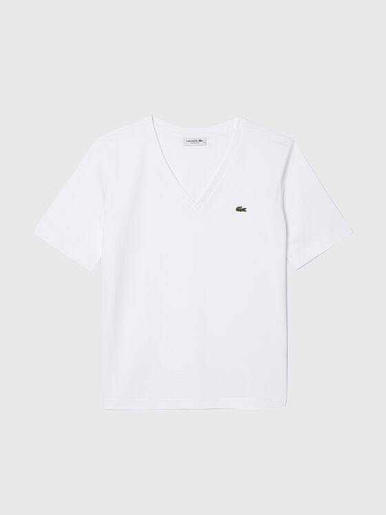 Памучна тениска с V-образно деколте  - 1