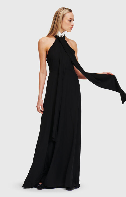 Black maxi dress with removable collar brand Karl Lagerfeld   Globalbrandsstore.com/en