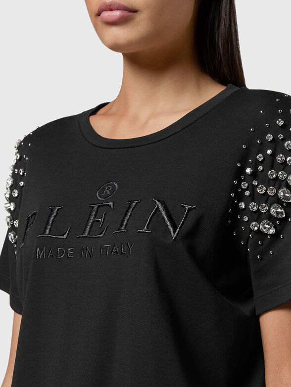 T-shirt with rhinestones and logo embroidery - 4