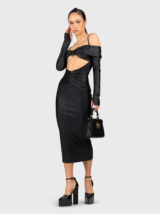 Черна миди рокля с изрязани детайли - 1