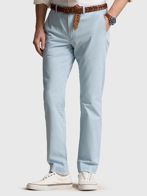 Light blue cotton blend trousers - 1