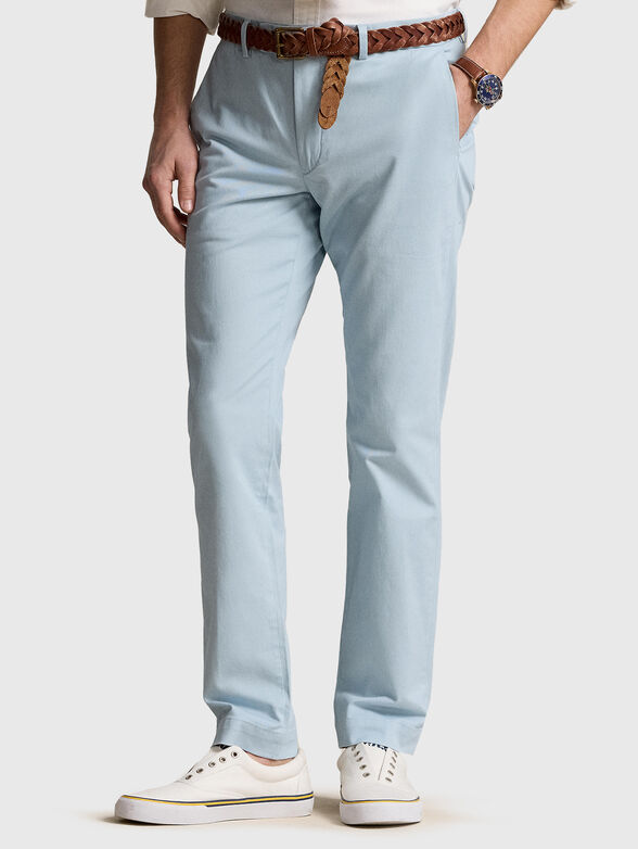 Light blue cotton blend trousers - 1