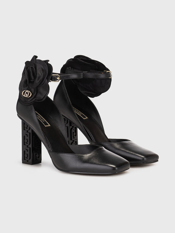JENNIFER 11 black leather court shoes with flower detail - 2
