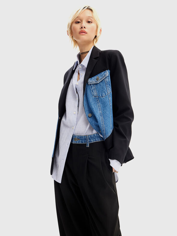 Black trousers with denim detail  - 4