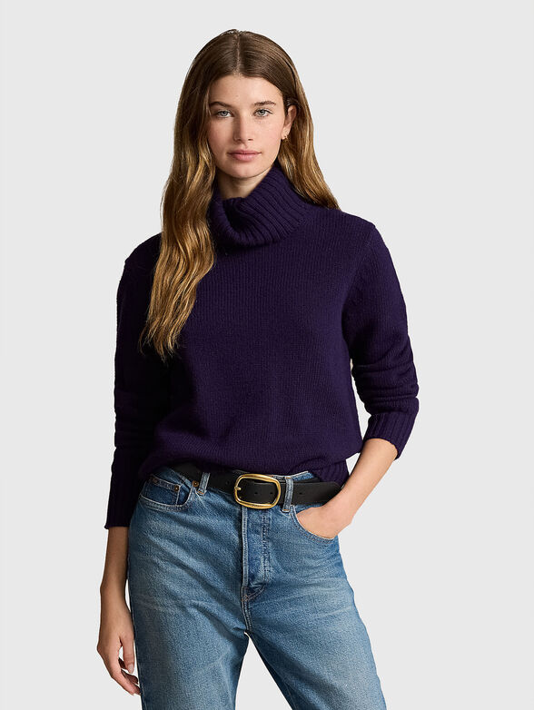 Purple wool sweater with polo collar - 1