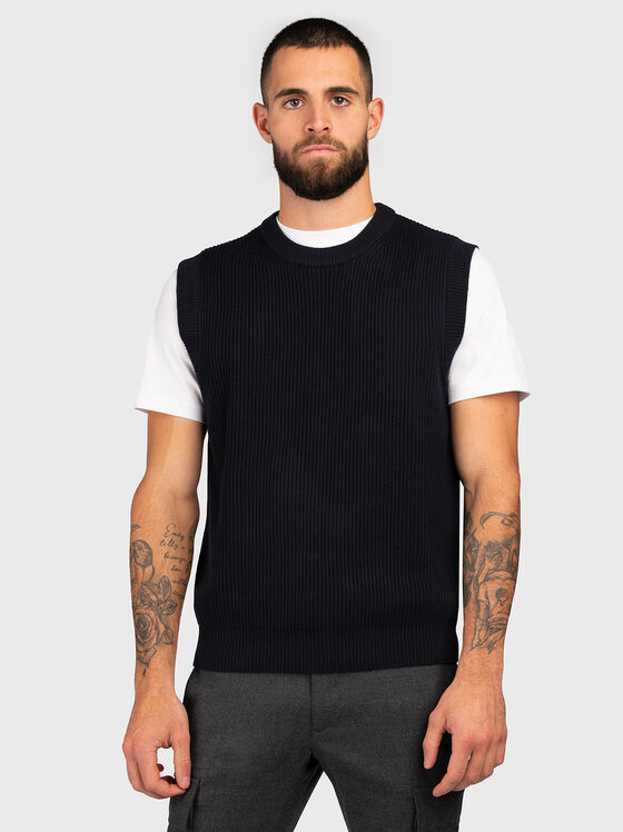 Тъмносин пуловер без ръкави - 1