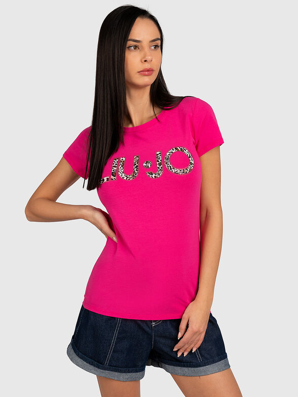 White T-shirt with animal print logo - 1