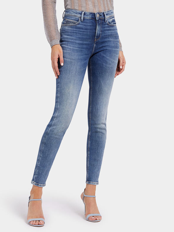 Blue jeans with beaded accent - 1