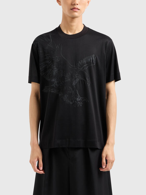 Черна тениска с принт - 1