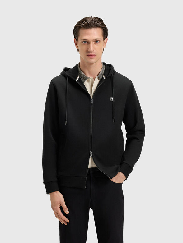Cotton sweatshirt with hood in black - 1