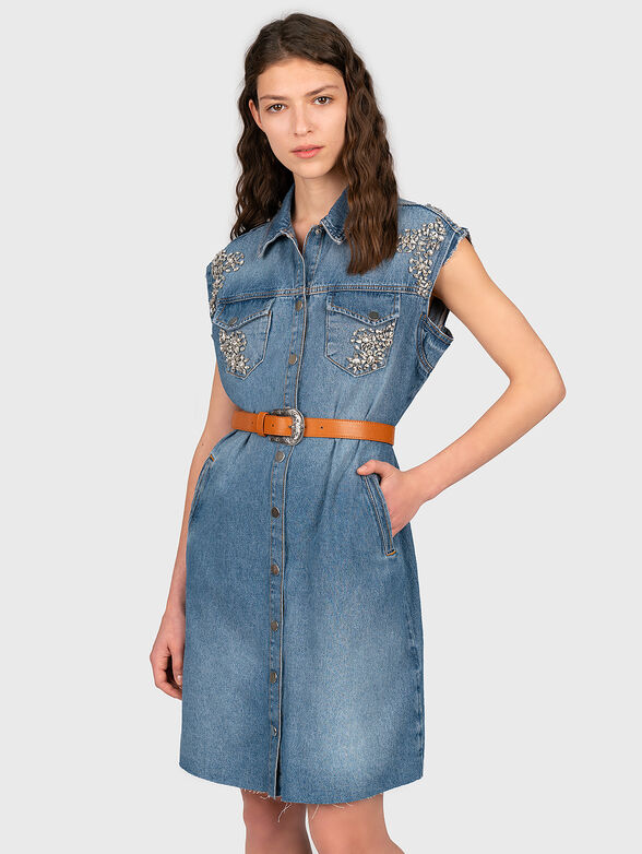 Short denim dress with crystals - 1
