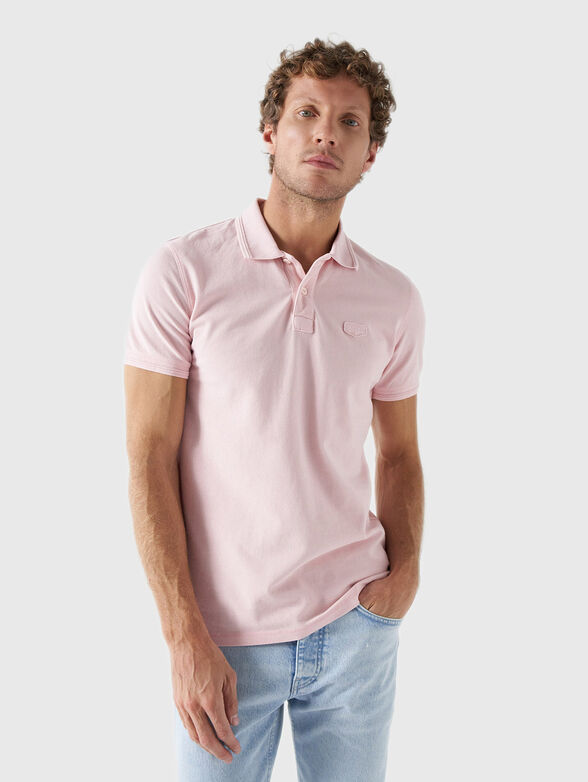 Pale pink polo shirt with logo patch accent - 1