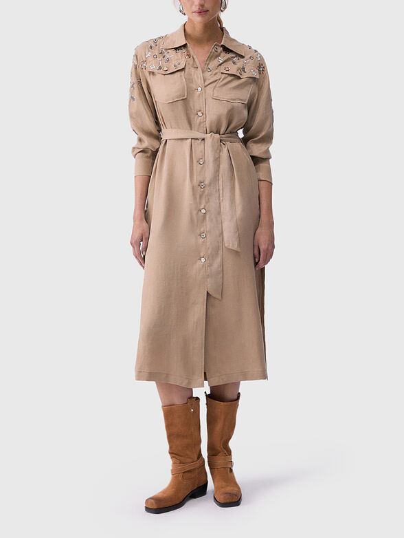 Long dress with embroidery and  belt - 1