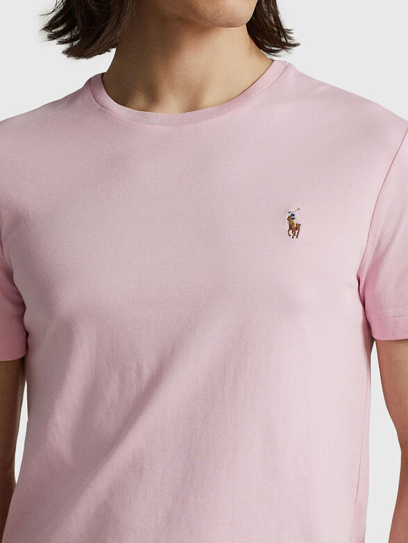 Pink T-shirt with colourful logo embroidery - 4