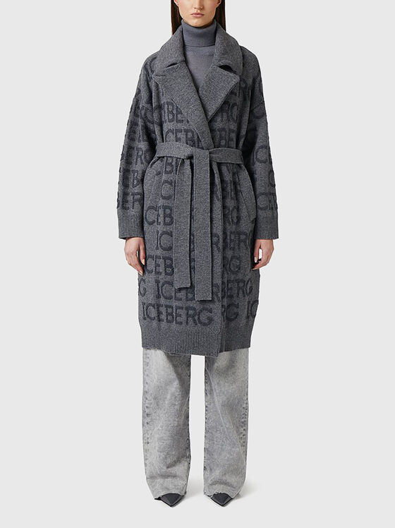Black wool blend coat with monogram - 1