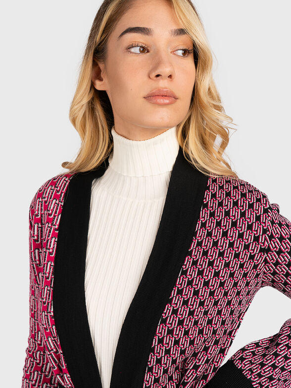 Long cardigan with belt and monogram logo pattern - 4