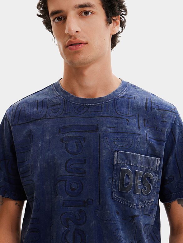 Blue T-shirt with logo print and pocket - 5