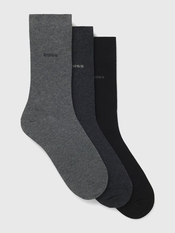Three pairs of black socks with logo detail - 1