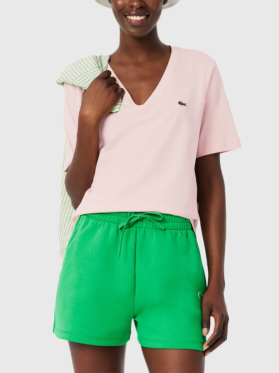 Розова тениска с V-образно деколте  - 1