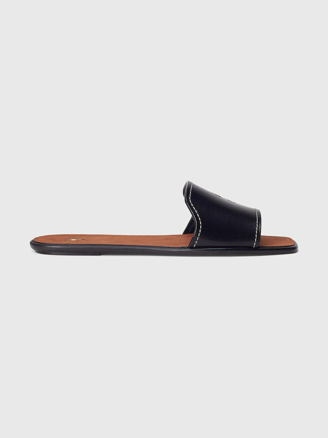 Black leather slippers with logo motif brand POLO RALPH