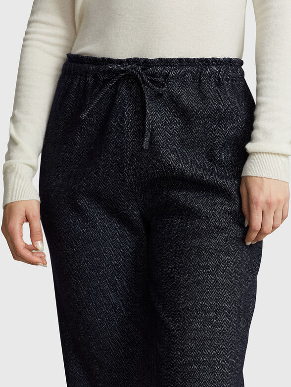 Dark blue wool blend trousers with laces - 3