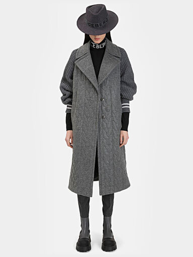 Gray coat with knitted sleeves - 5