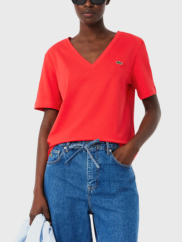 Black T-shirt with V-neck - 1