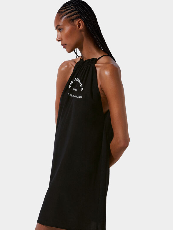 Black sleeveless dress with logo print - 4