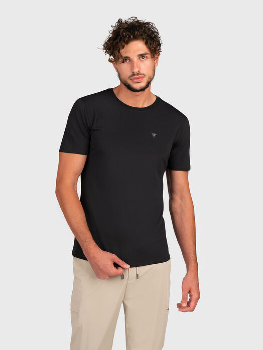 Black cotton blend T-shirt with logo detail
