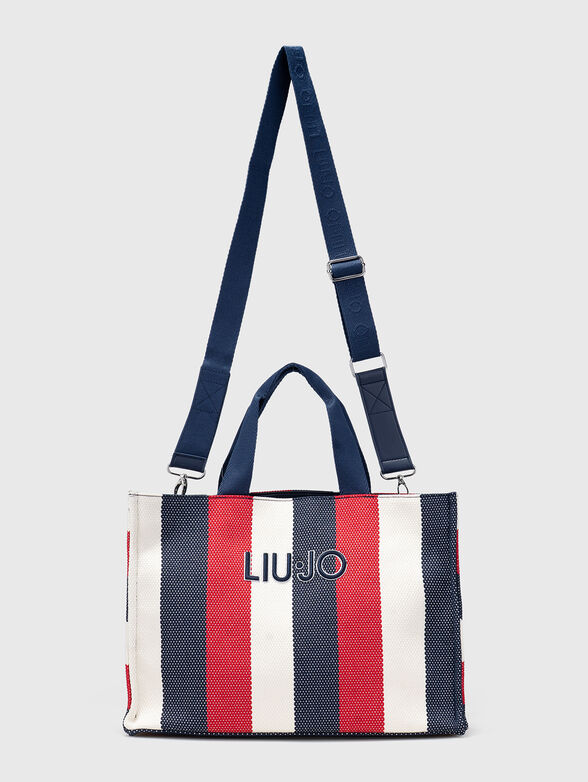Striped bag with embroidered logo and long handle - 2