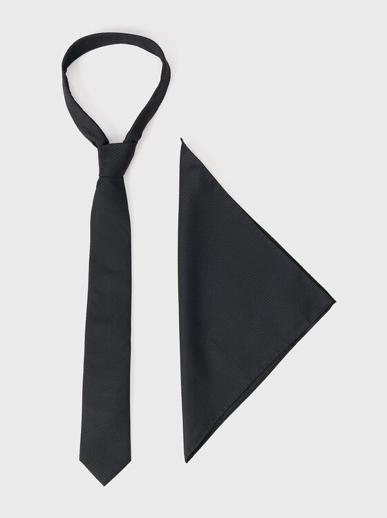 Комплект вратовръзка с кърпичка с принт от коприна - 1