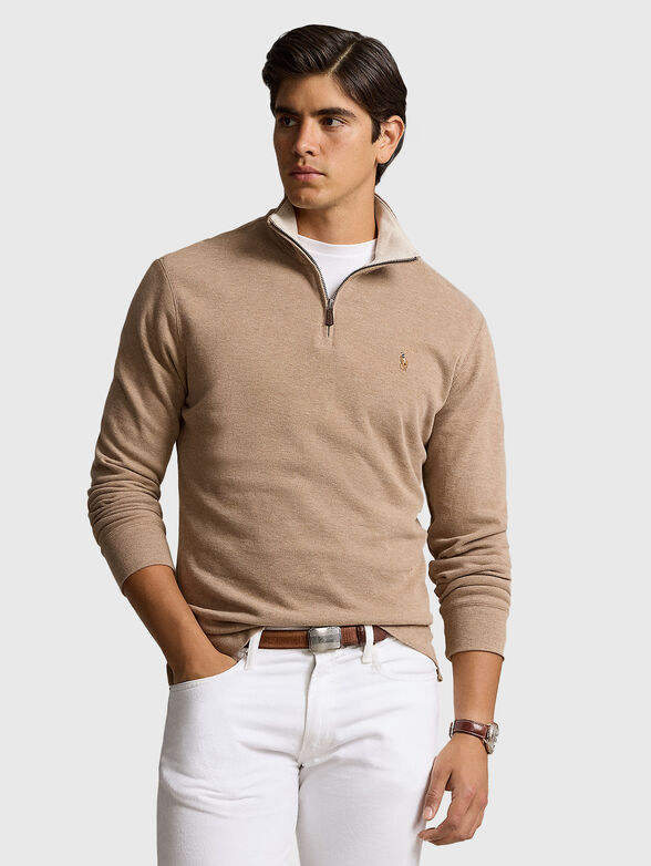 Sweater in cotton with zip collar - 1