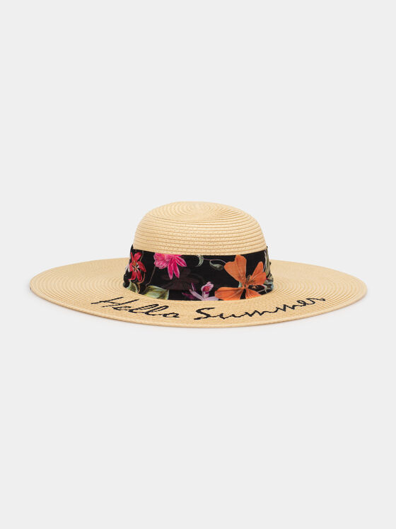 Плетена лятна шапка с многоцветна панделка - 1